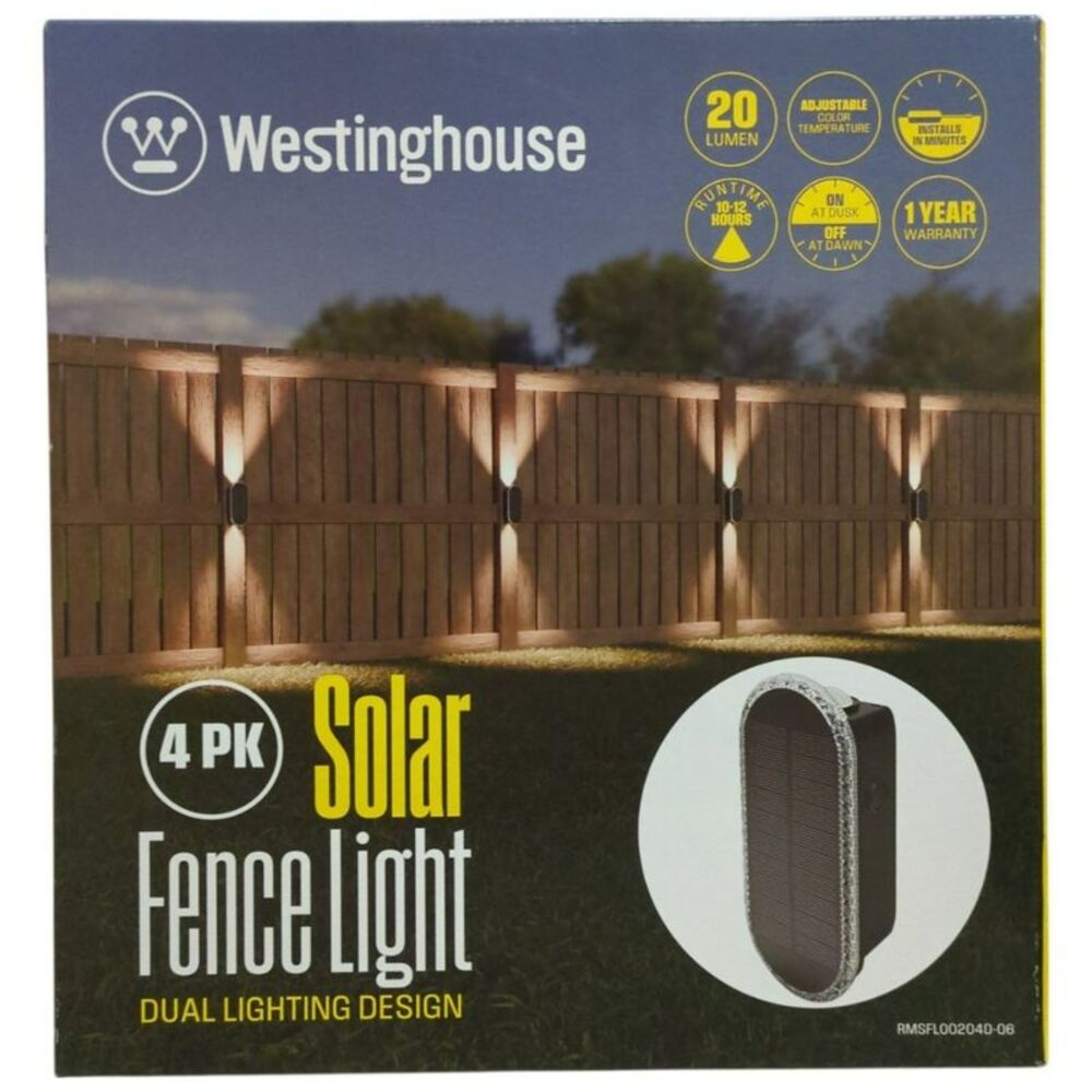 Westinghouse Solar Outdoor Fence Lights, Dusk-to-Dawn LED Lighting, 4pk